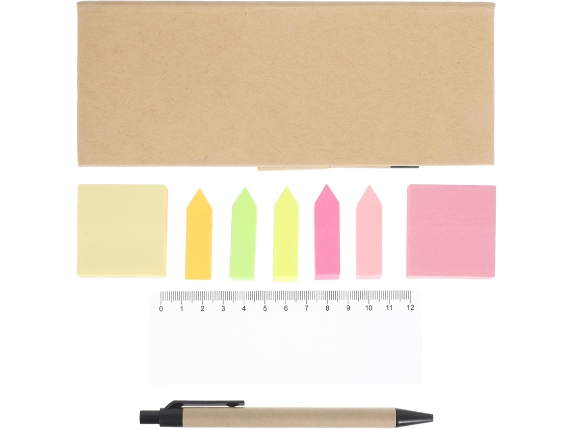 1ensemble Set De Notes Autocolantes Coloridos Com Régle Organizador De Páginas E Stylo Boîte Longue Compacte