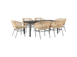 Conjunto de Jantar Jardim 7 Peças com Almofadas e Vidro Vime Pe Castanho MAISON EXCLUSIVE