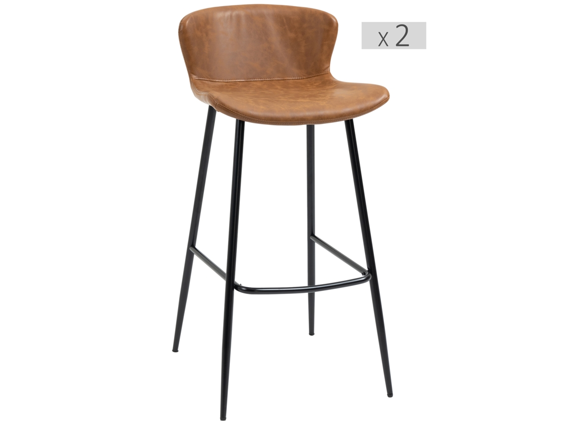 Conjunto 2 Bancos Bar 76cm Couro Sintético Com Apoio E Encosto, Marrom