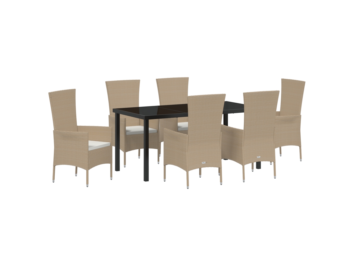 Conjunto 7 De Jantar Com Almofadas Vidaxl Em Rattan Sintético Bege