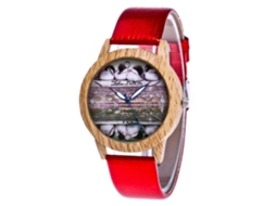 Relógio de pulso feminino Zhoulianfa F 424x com pulseira de couro e mecanismo de quartzo, modelo Duckie vermelho.