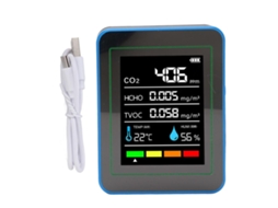Detector de Qualidade do Ar 5 em 1 Co2 Tvoc Hcho Temperatura Umidade Portátil Recarregável Abs