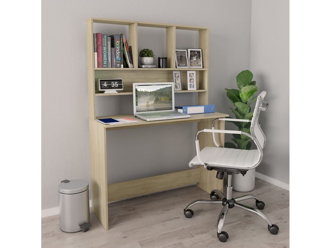Vidaxl Secretária C/ Prateleiras 110x45x157cm Contraplac. Cor Carvalho