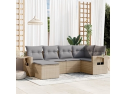 Vidaxl 6 Pcs Conjunto De Sofás P/ Jardim Com Almofadões Vime Pe Bege