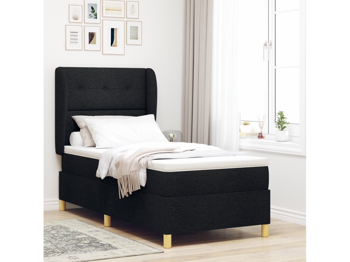 Cama Box Spring Com Colchão Preto 100x200 Cm Tecido