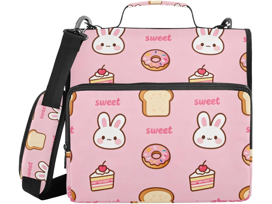 Pasta Blush Bunny Donut Doce 3 anéis 3, 8cm Com Data de Prensagem e Alça Ombro, Bolsa de Armazenamento Portátil