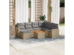 Vidaxl 8 Pcs Conjunto De Sofás P/ Jardim Com Almofadões Vime Pe Bege