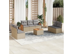 Vidaxl 8 Pcs Conjunto De Sofás P/ Jardim Com Almofadões Vime Pe Bege