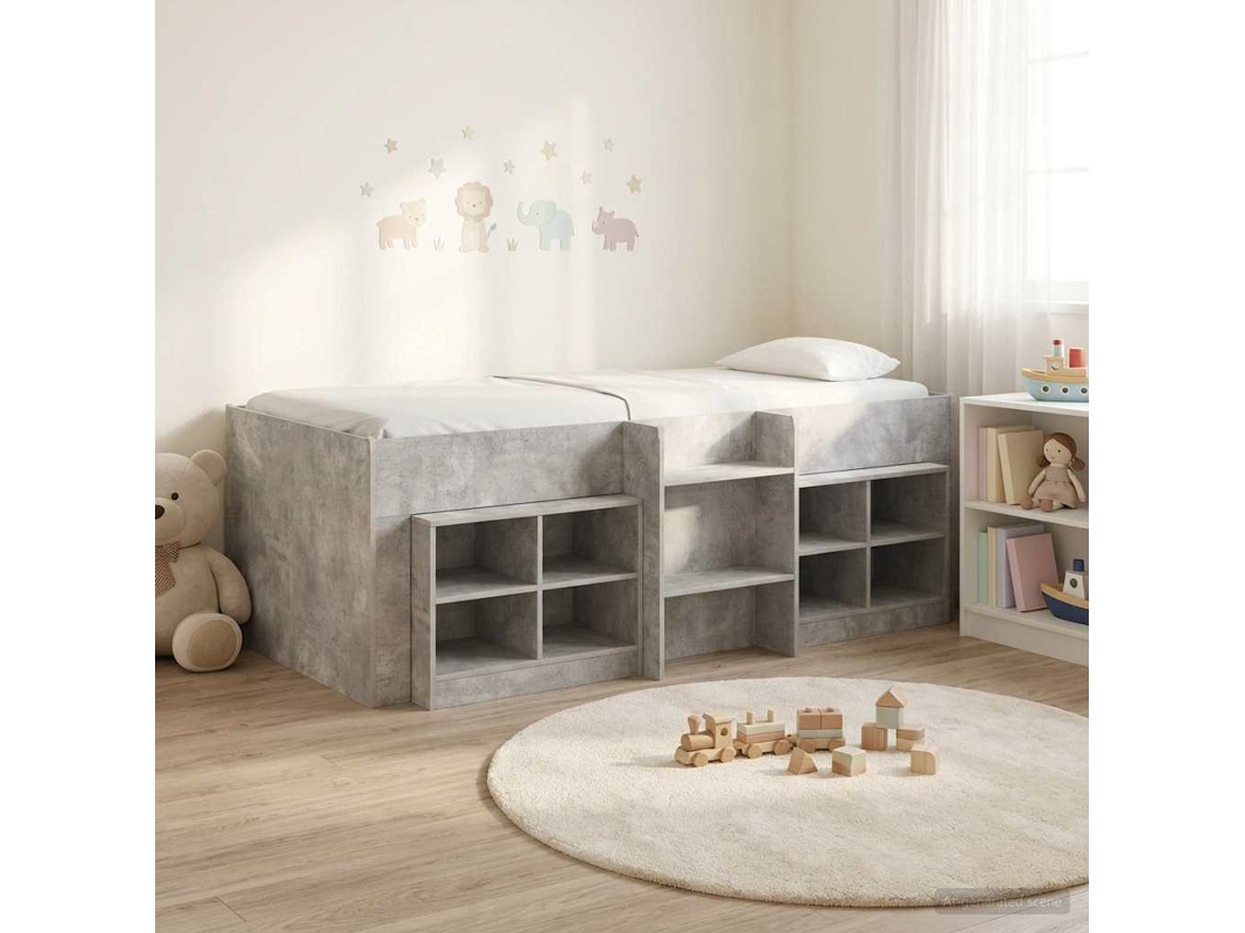 Vidaxl Cama Loft Com Armário Com Prateleira 3 Unid. Cinzento Cimento