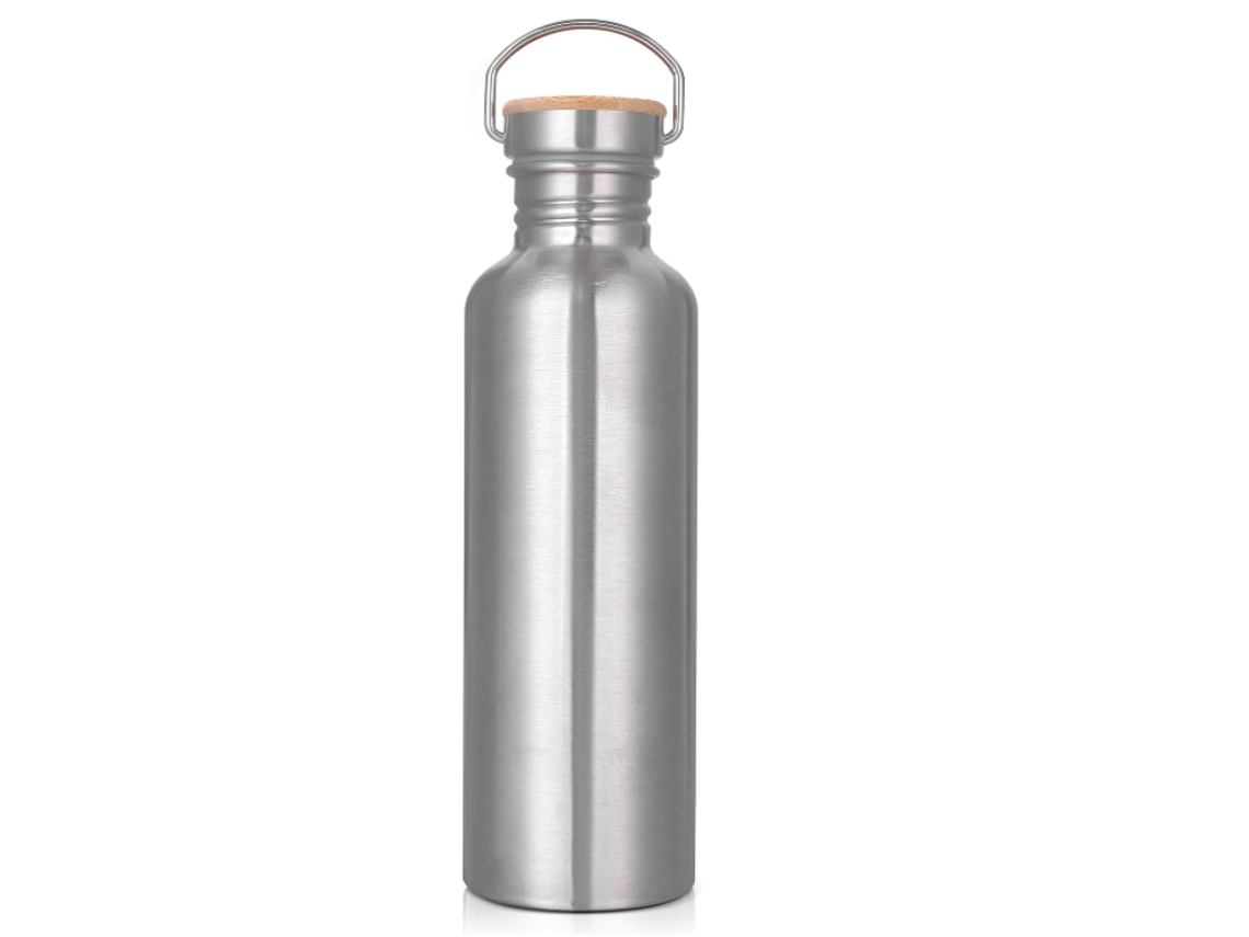 Garrafa De Água 1l – Garrafa Desportiva Exterior – Para Escola, Fitness E Treino – Aço Inoxidável – Prata