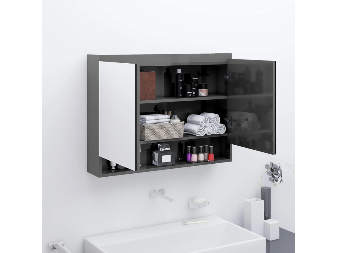 Vidaxl Armário Espelhado P/ Casa Banho 80x15x60cm Mdf Cinza Brilhante