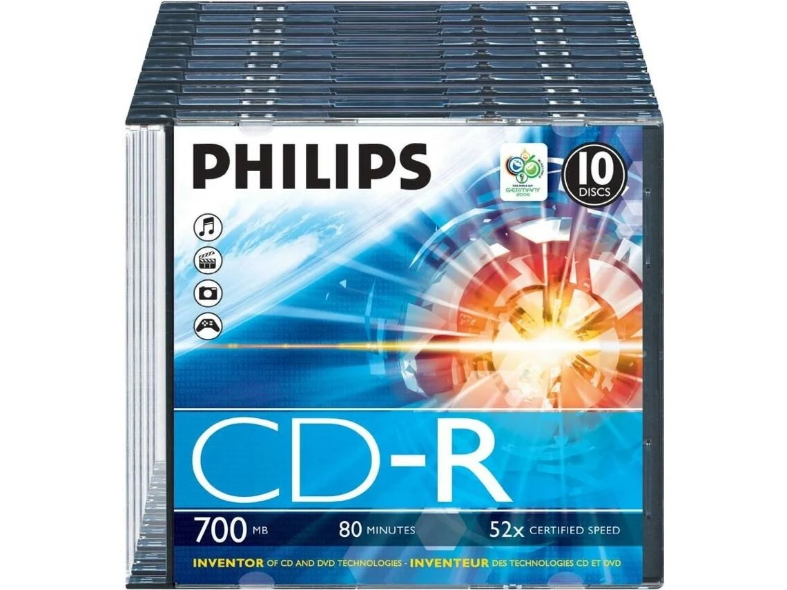 CD-R PHILIPS 80Min 700MB 52x Slim Case (10 unidades)