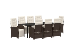 Conjunto 9 Conjunto De Jantar Para Jardim Vidaxl Castanho Vime Pe (200 X 80 X 73 Cm)