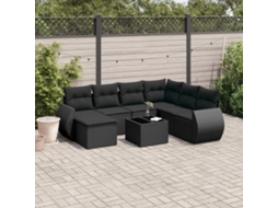 8 Pcs Conjunto Sofás De Jardim Com Almofadões Vime Pe Preto Dkd Home Decor