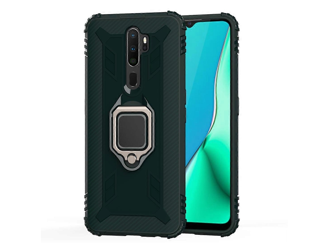 Capa Protetora De Fibra De Carbono Com Suporte De Anel Giratório De 360 Graus Para Oppo A5 (2020)
