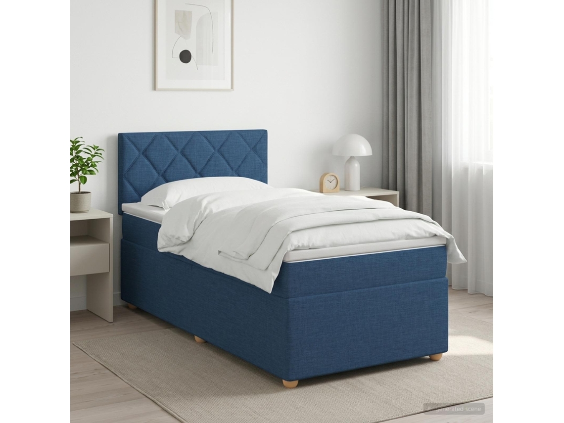 Vidaxl Cama Box Spring Com Colchão Azul 80 X 200 Cm Tecido