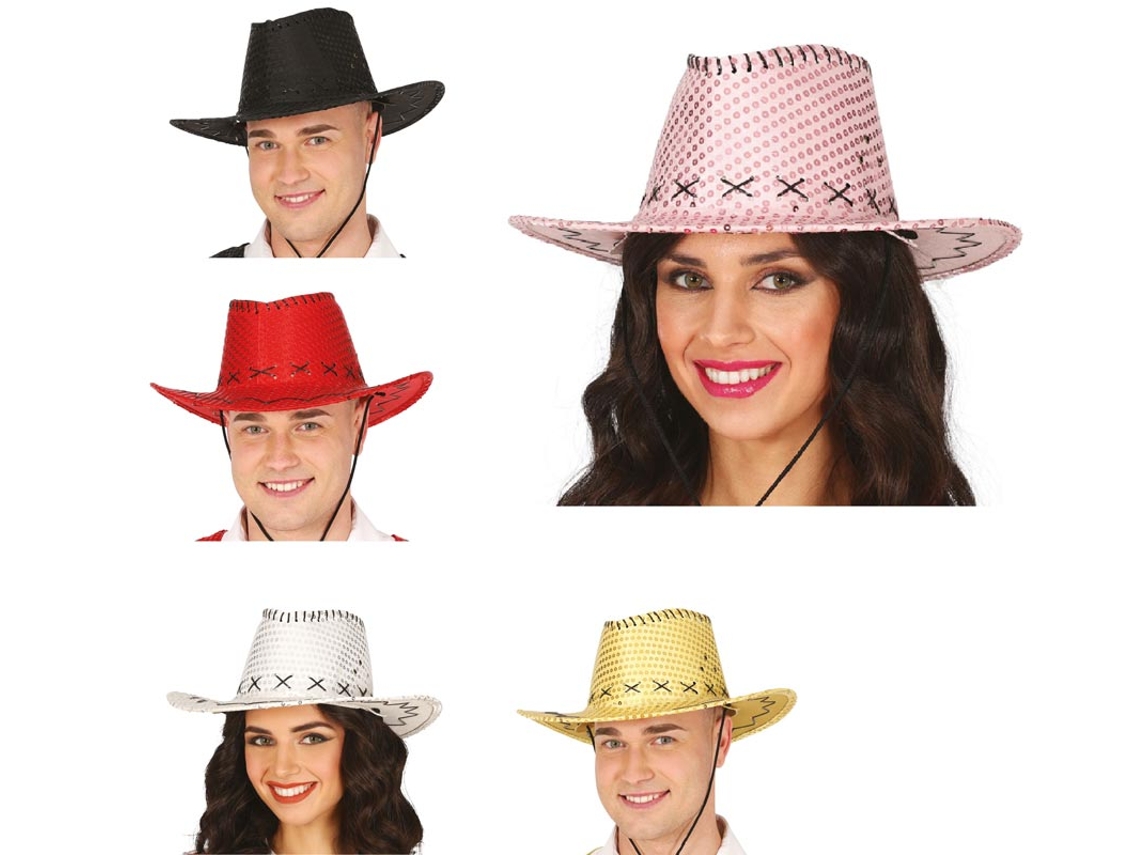 Chapéu de cowboy adulto com lantejoulas em várias cores