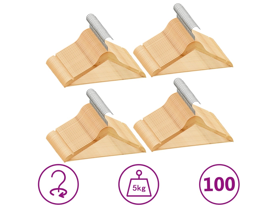 Vidaxl 100 Pcs Conjunto De Cabides Antiderrapantes Madeira