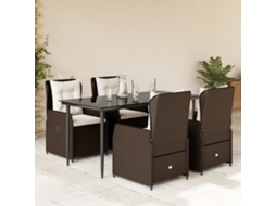 Vidaxl 5 Pcs Conjunto Jantar P/ Jardim C/ Almofadões Vime Pe Castanho
