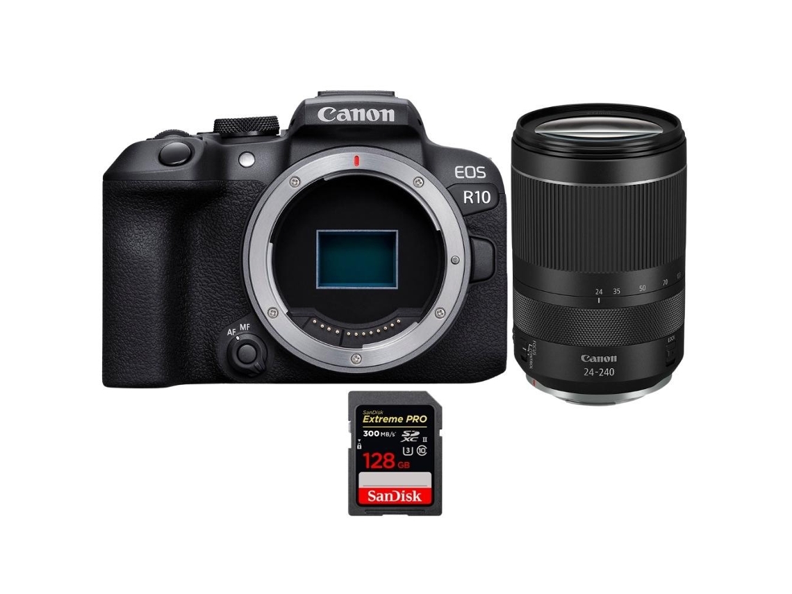 Eos R10 + Rf 24 240mm F4 6.3 Is Usm + 1 Sandisk 128gb Uhs ii 300mb/s Máquina Fotográfica Híbrida Aps c + Ebook Pricedirect CANON
