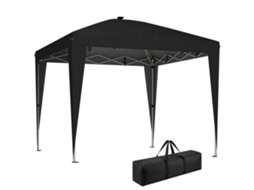 Gazebo dobrável ajustável em altura com luz central e controle remoto em metal e poliéster 3x3 m preto | S/MARCA