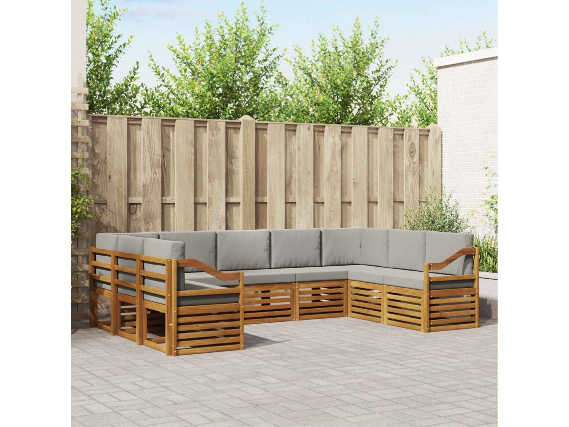 Vidaxl Conjunto De Sofá Sectional 9 Pcs Cinza Natural E Claro