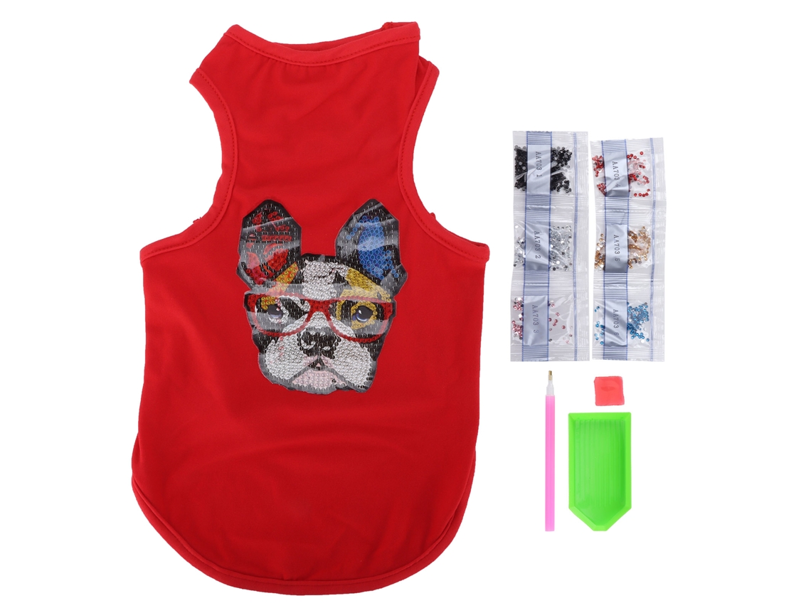 Camiseta Para Cão Com Padrão De Bulldog Adorável, Jaqueta Para Filhotes De Cão Com Strass, Tamanho M Vermelho