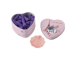 Cones de incenso de lavanda com fluxo reverso e fragrância duradoura para relaxamento e decoração de casa.