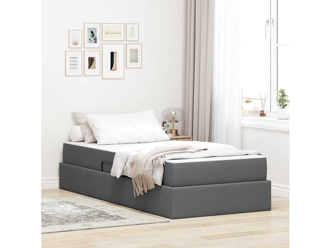 Vidaxl Cama com Arrumação e Colchão Cinza Escuro 90 X 200 Cm Poliéster