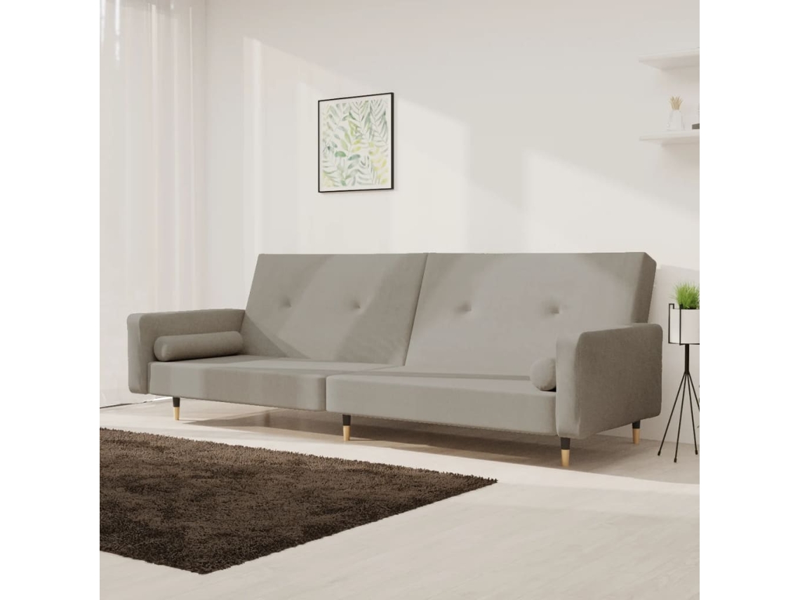 Vidaxl Sofá-cama 2 Lugares Com Duas Almofadas Veludo Cinzento-claro