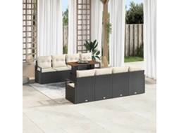 Vidaxl Conjunto De Sofá De Jardim Com Almofada 9 Pcs Preto E Creme