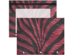Pacote com 2 Estojo de Maquiagem 3 Furos para Fichário Argolas, Unidades, Material Escolar, Cor Bordô, Textura