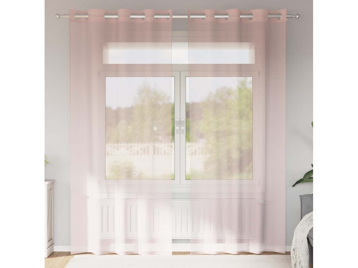 Vidaxl Cortinas De Voile Com Ilhós 2 Pcs Rosa-claro 140x245 Cm