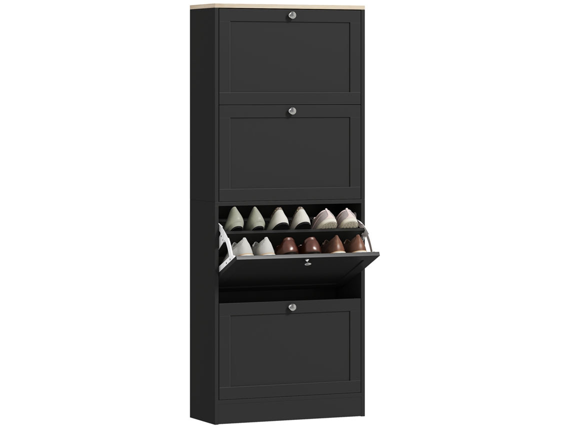 Sapateira para 24 Pares com 4 Gavetas Rebatíveis Preto 60x23.5x151cm BTFORUS