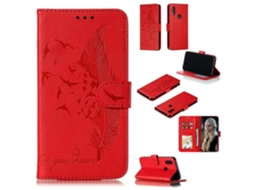 Capa De Couro Com Textura De Lichia E Padrão De Penas, Com Aba Horizontal, Carteira, Suporte E Compartimentos Para Cartões Para Xiaomi Redmi 7.