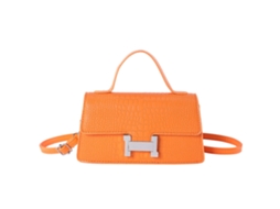 Bolsa de Ombro Feminina Pequena de Couro Pu com Estampa Padrão Laranja 22x12x6cm