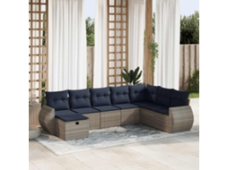 Vidaxl 8 Pcs Conjunto Sofás De Jardim C/ Almofadões Vime Pe Cinzento