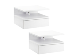 Conjunto De 2 Mesas De Cabeceira Suspensas, De Modernas Com Gaveta E Prateleira Aberta, Poupa Espaço, Design Para Sala Ou Quarto, 35x32x22,5 Cm
