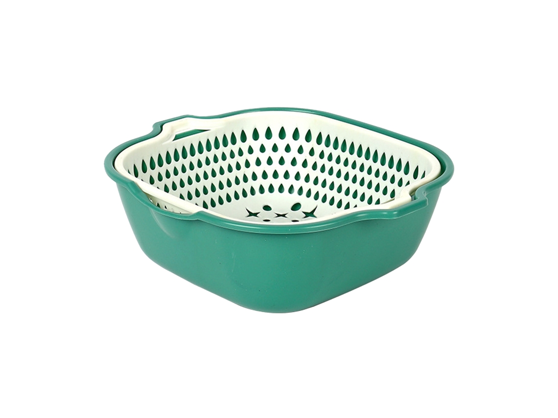 Cesta de Lavagem de Legumes Frutas Tigela Drenagem Duas Camadas Plástico Cozinha M Verde Branco | S/MARCA