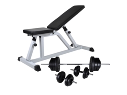 Vidaxl Banco Musculação C/ Conjunto De Barras E Halteres 60,5 Kg