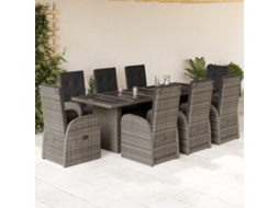 Conjunto 9 Peças Jantar P/ Jardim C/ Almofadões Vime Pe Cinza Dkd Home Decor