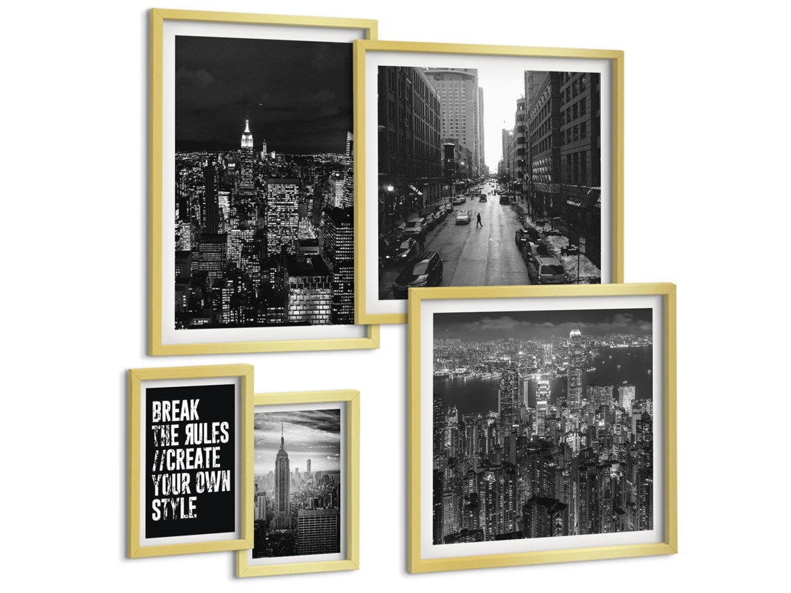 Quadros Decorativos Para Parede Estrutura De Mármore Elegante Moldura Prateada Quadros Para A Sala De Estar Espelharte (conjunto De 5 Imagens)