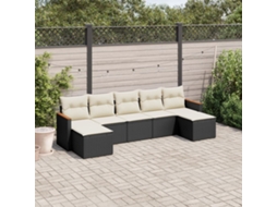 Vidaxl 7 Pcs Conjunto De Sofás P/ Jardim C/ Almofadões Vime Pe Preto