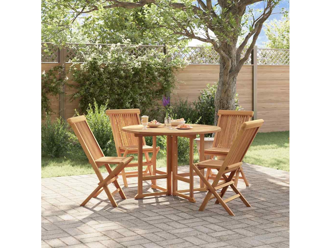 Vidaxl 5 Pcs Conjunto Jantar Dobrável P/ Exterior Madeira Teca Maciça