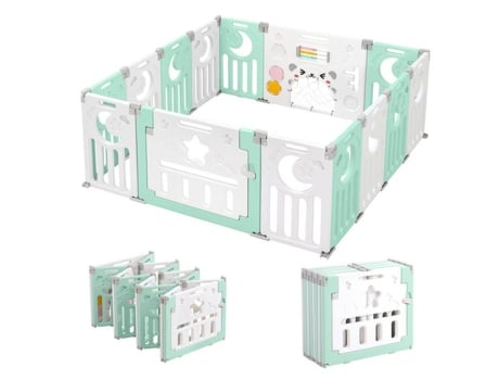 Parque Bebê 122 Painéis, Parque Bebê Modulável Plástico, Parque Bebê 150×150cm Com Porta, Parques Criança Xl Com Painel De Atividade, Verde