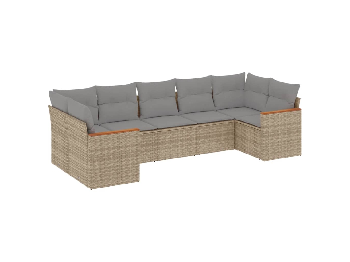 Conjunto de 7 sofás para jardim com almofadões Vime Pe Bege MAISON EXCLUSIVE (7 peças)