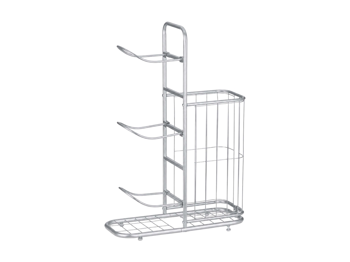 Relaxdays Suporte Para Bolas, 3 Suportes Removíveis Para Basquetebol E Futebol, Prateleira C/ Cesto, Metal Prateado
