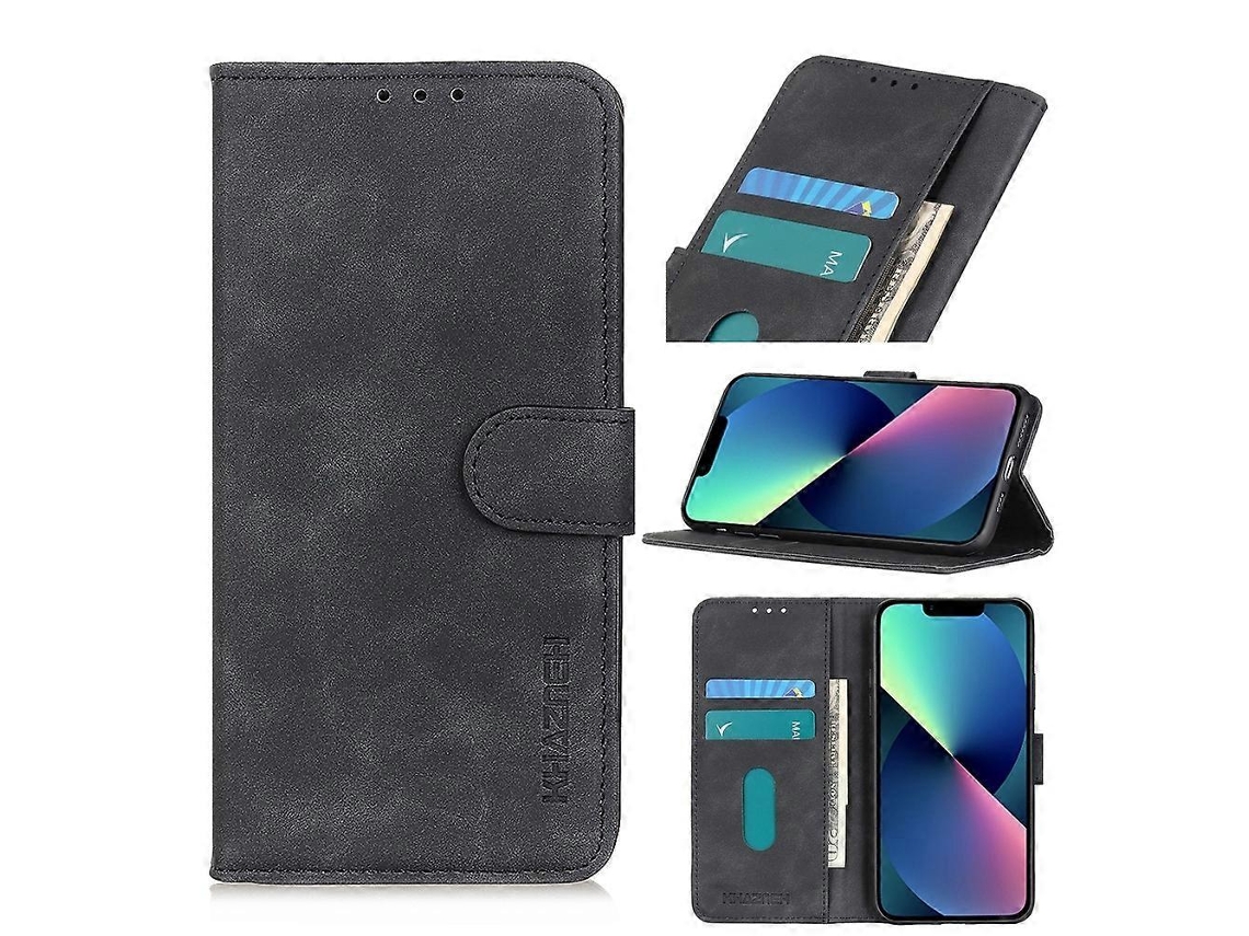Capa De Couro Com Textura Retrô Para Iphone 14 (preta)