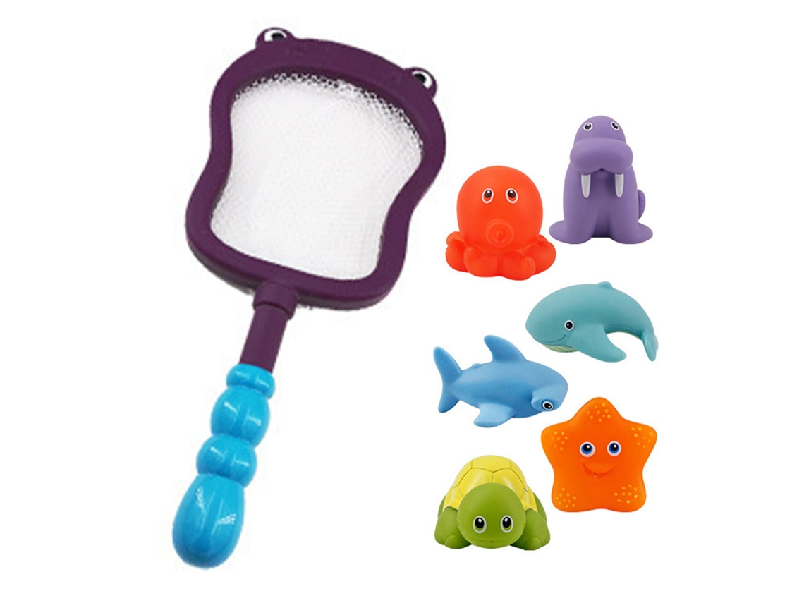 Primerox brinquedo de Banho Infantil com Squeaker Animais Divertidos Rede de Pesca 6 Peças