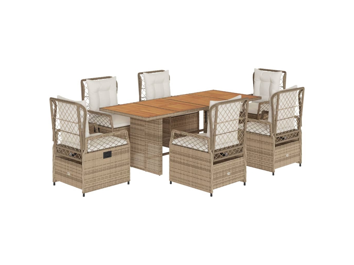 Maison Exclusive - 7 Pcs Conjunto De Jantar P/ Jardim Com Almofadões Vime Pe Bege